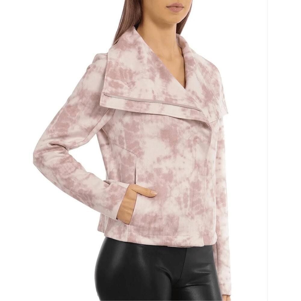 Bagatelle Faux Suede Tie-Dye Moto Oversized Collar Envelope Jacket asymmetric